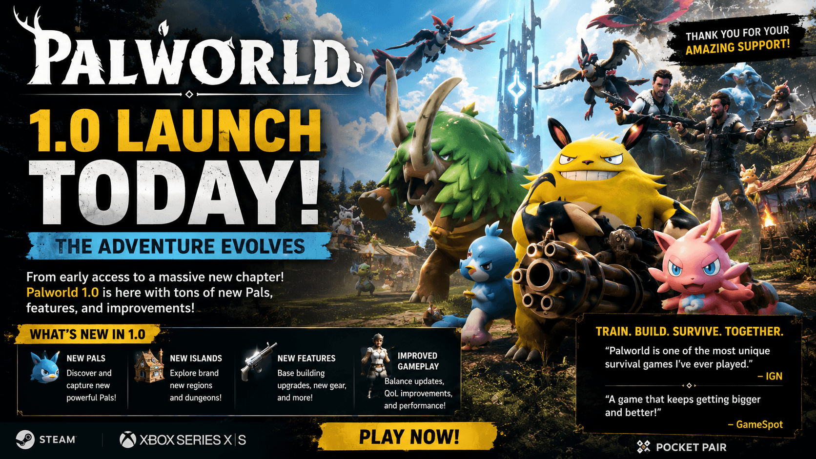 Palworld 1.0 Is Out Today — Free on Game Pass Right Now