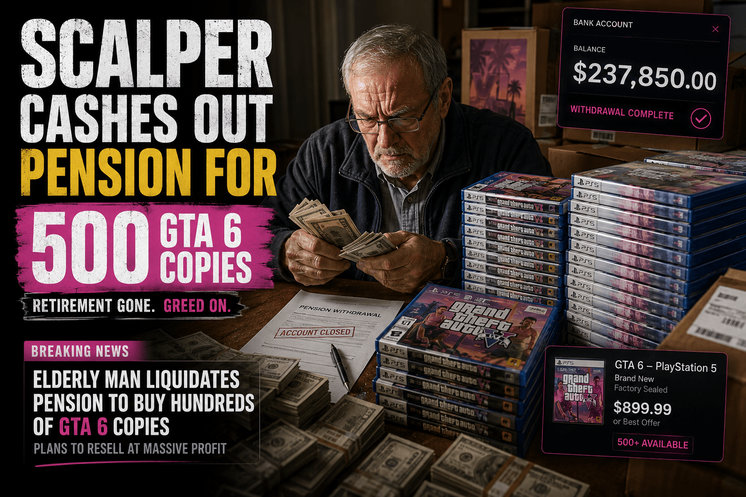 Man Cashed Out His Pension to Scalp 500 GTA 6 Copies — Big Mistake